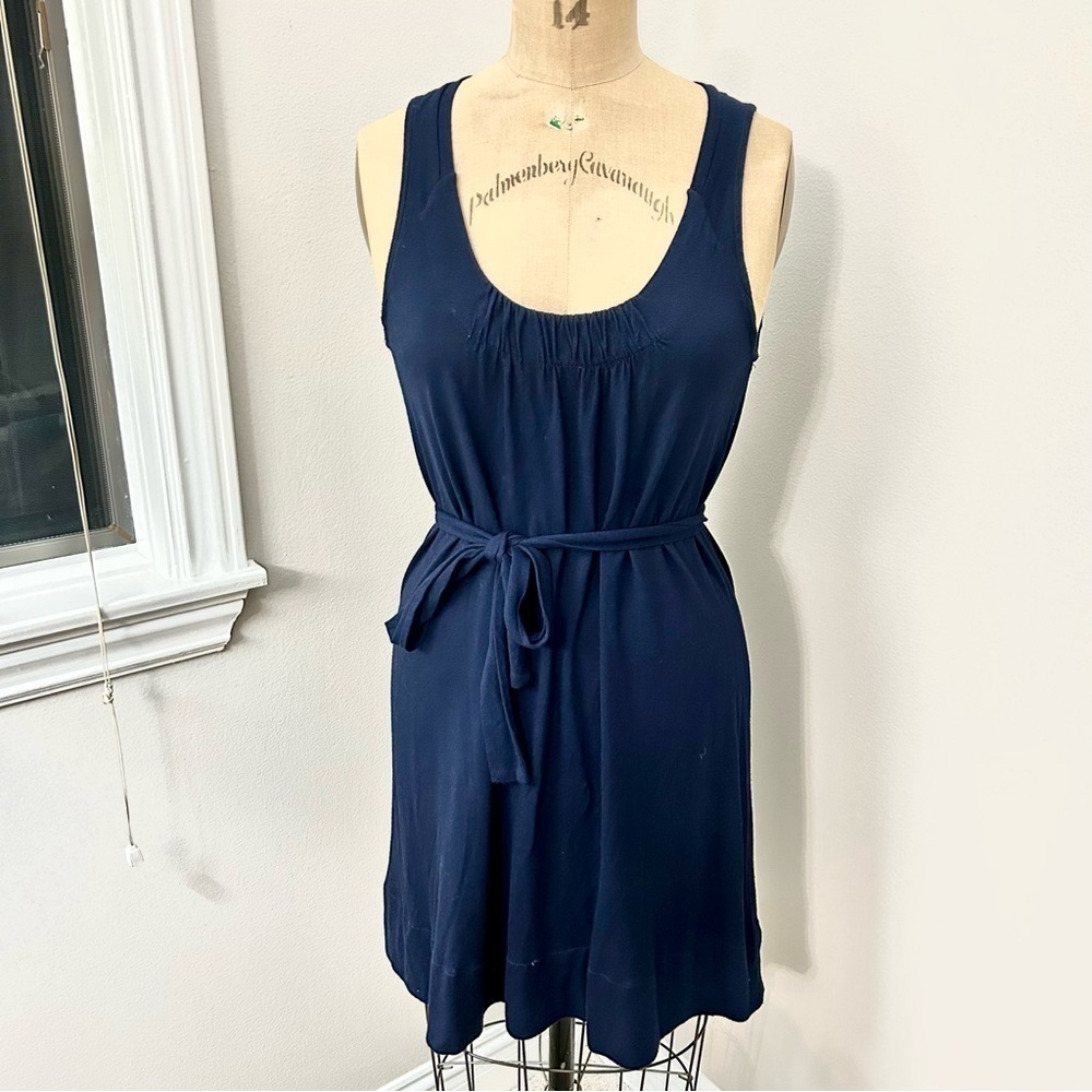 J crew Navy Blue Jersey Knit Tank Knee Length Dress with Belt Size S